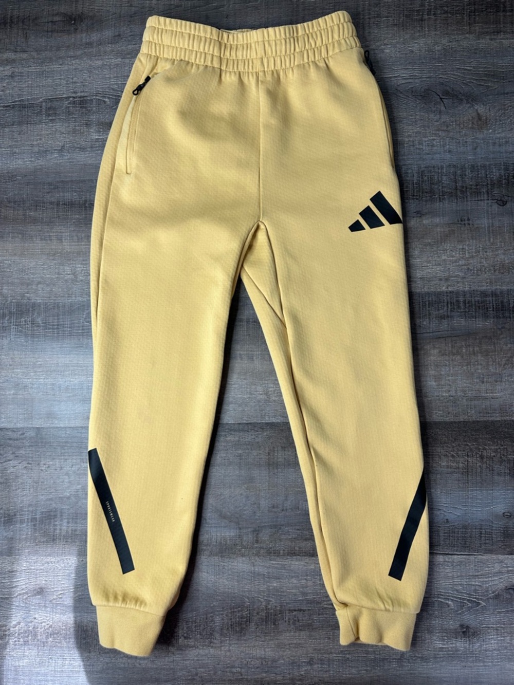adidas Yellow Kids' Jogger Sweatpants with Black Accents Boys Medium